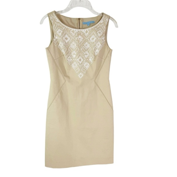 Antonio Melani Embroidered Carys Sheath Dress in Papyrus Beige Size 0 - Picture 2 of 11